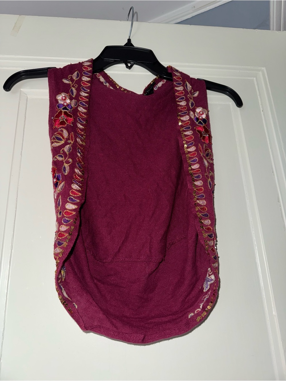 Mardee Burgundy Floral Embroidered Sequin Knit Vest M